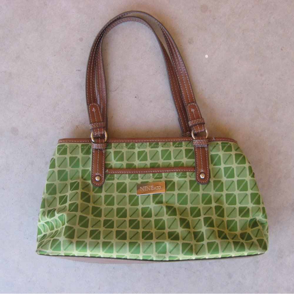 Nine West Green and Brown Shoulder Bag with Geometric Pattern
